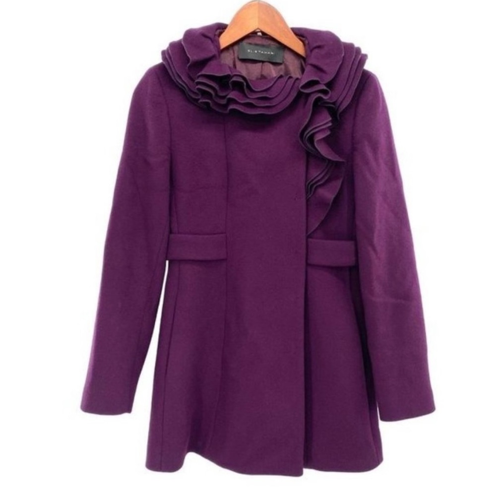 Vintage Elie Tahari ruffle wool coat, purple